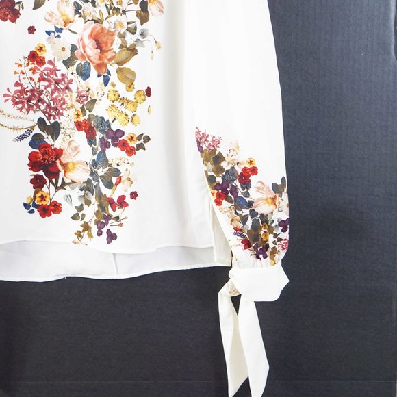 Zara Floral Tie Sleeve Blouse in Cream M - Picture 3 of 6